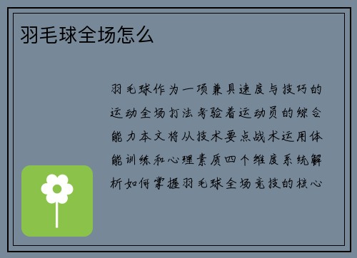 羽毛球全场怎么